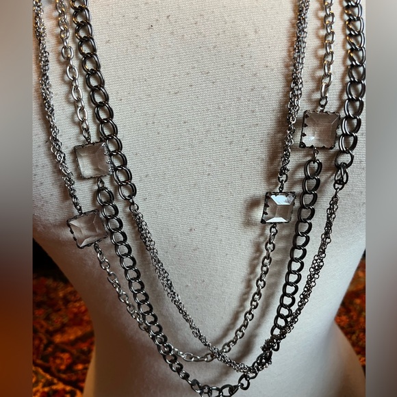 Great piece from NY & Co! Dark and light silver multi chain and crystal necklace - Picture 2 of 8